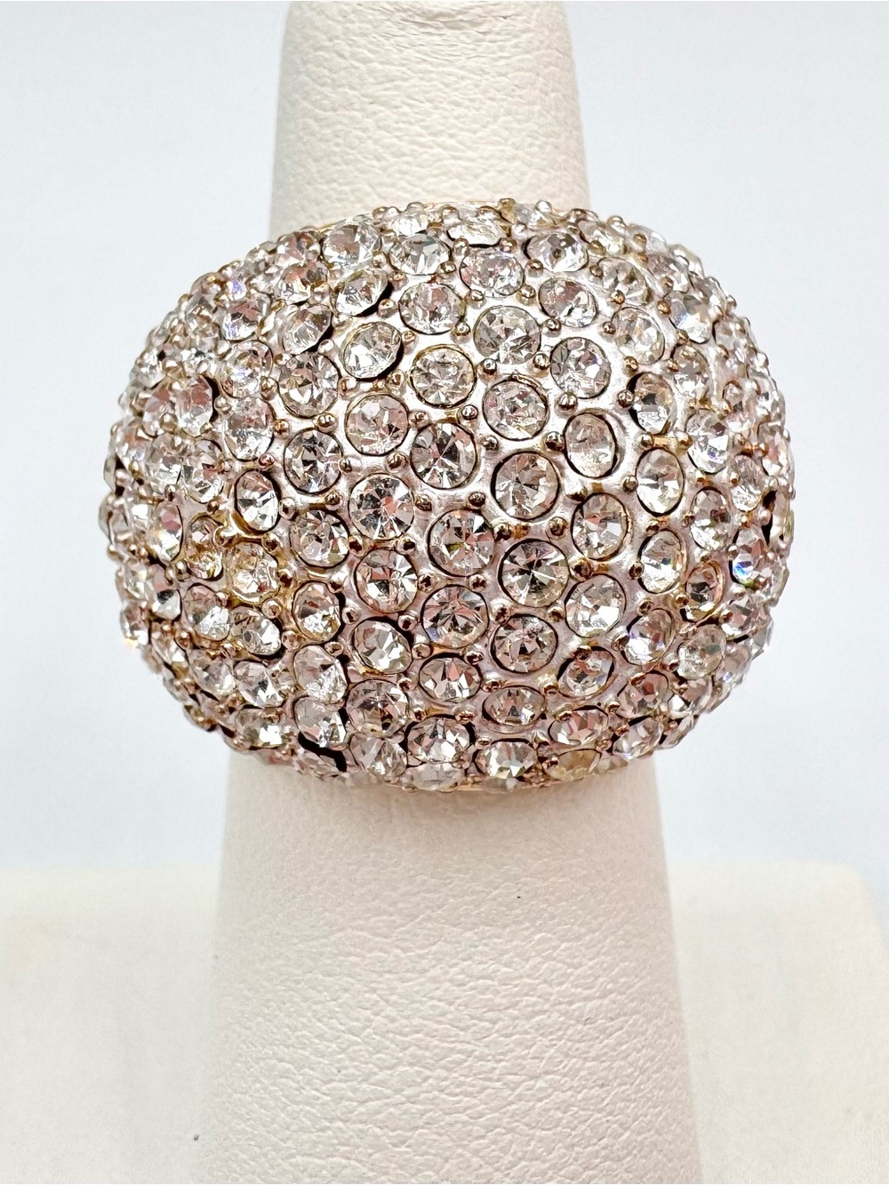Crystal Rhinestone Pave Chunky Dome Cocktail Ring Right Hand Ring Size 5 3/4